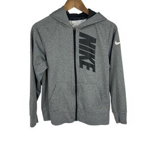 Nike Dri-Fit Full-Zip Hoodie Heather Gray With Logo Boy's Size XL
